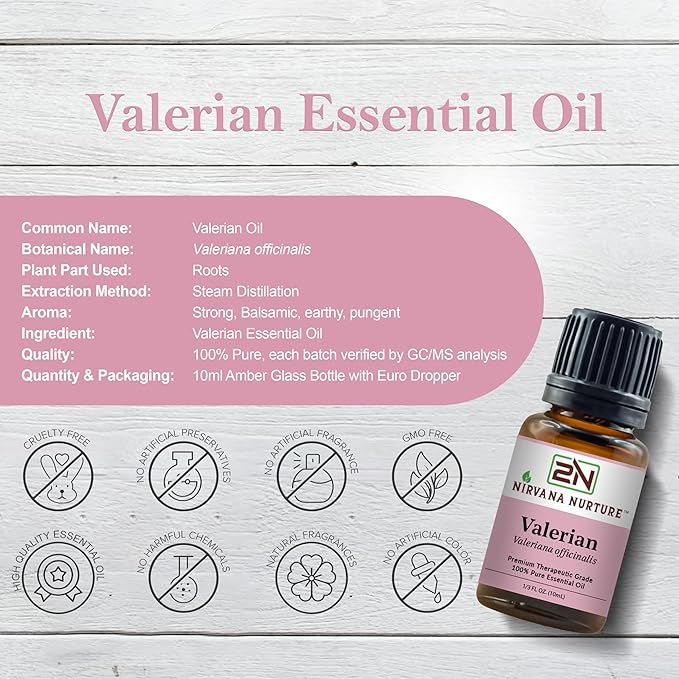 Valerian Essential Oil, 100% Pure Undiluted, Aromatherapy Oil for Diffuser, Hair & Skin Care NirvanaNurture