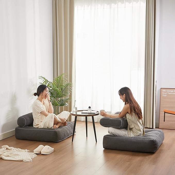 35.4x33.5 Inch Floor Pillow, Large Round Floor Cushion with Removable Washable Cover - Ultra Soft Plush Filling for Adults, Kids, Lounge, Bedroom, Reading Nook, Meditation, Corduroy, Grey