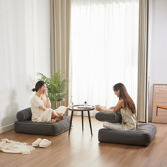 35.4x33.5 Inch Floor Pillow, Large Round Floor Cushion with Removable Washable Cover - Ultra Soft Plush Filling for Adults, Kids, Lounge, Bedroom, Reading Nook, Meditation, Corduroy, Grey