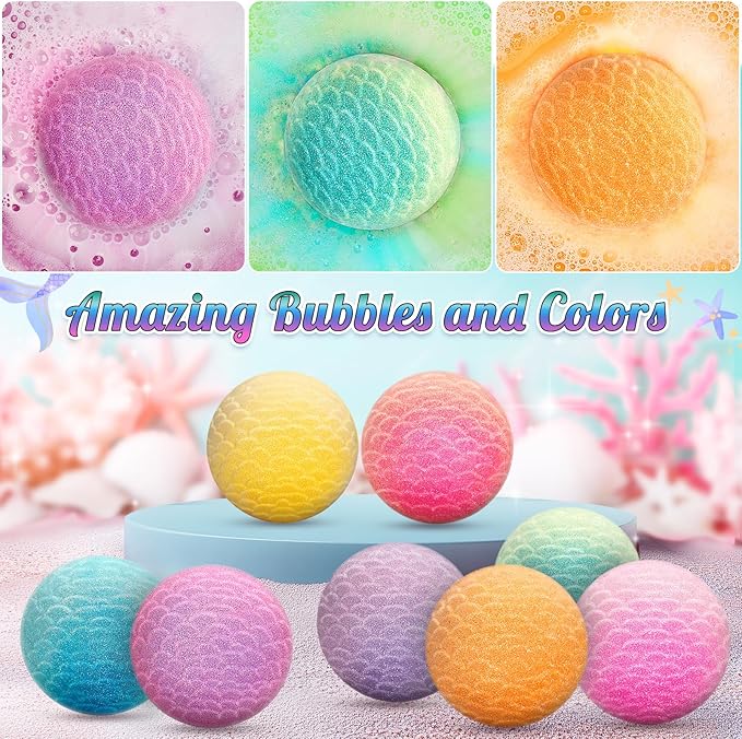 8 Packs Mermaid Bath Bombs for Kids Girls, Bubble Bath Bomb Kit with Surprise Toys Inside, Bath Toys for Kids Aged 4-8, Ideal Birthday Christmas Gifts Stocking Stuffers for Girls 3 4 5 6 - Bloomnest