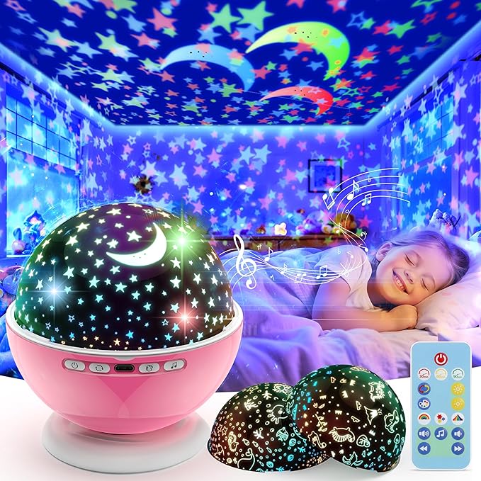 Kids Star Night Light, Night Light Projector,Nebula Star Projector 360 Degree Rotation - 6 LED Bulbs 18 Light Color Changing with USB Cable, Romantic Gifts for Men Women Children (Pink) - Bloomnest
