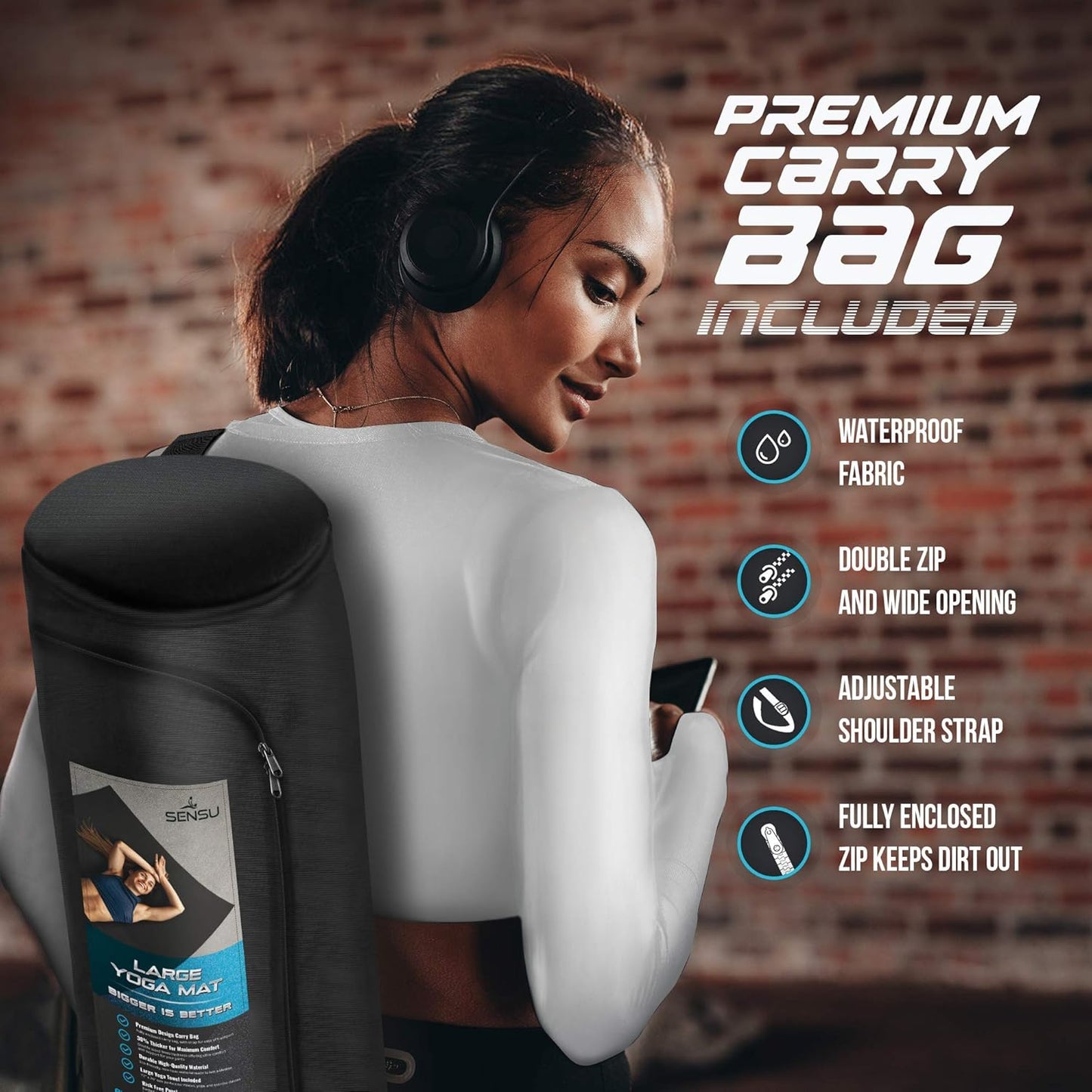 Sensu Large Yoga Mat – 6' x 4' x 9mm Extra Thick Yoga Mat for Men and Women – Non-Slip Surface for Extra Grip – Ideal for Hot Yoga, Pilates, Grounding and Meditation at Home or in Studios