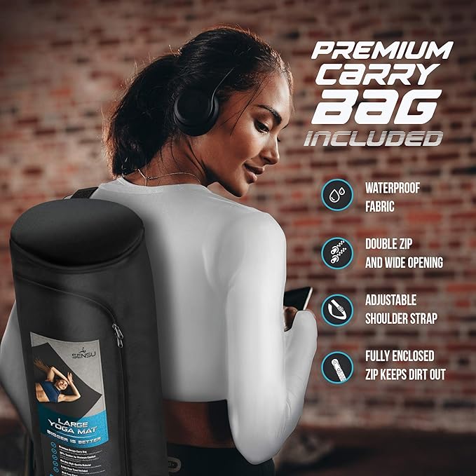 Sensu Large Yoga Mat - 7' x 5' x 9mm Extra Thick Yoga Mat for Men and Women - Non-Slip Surface for Extra Grip - Ideal for Hot Yoga, Pilates, Grounding and Meditation at Home or in Studios - Bloomnest