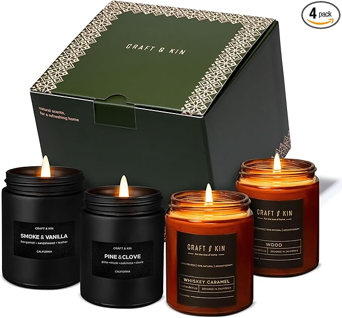 Craft & Kin Scented Candle Gift Set | Embers & Spice Home Scented Candle Sets for House Warming, Men's Gift Candles - Bloomnest