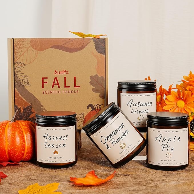 Fall Candles, Apple Pie Scented Candle for Home- Fall Scented Candles Gift Set for Women & Men, Autumn Aromatherapy Candle for Holiday, Thanksgiving, Cozy Home Décor，Long-Lasting Fragrance，7 oz - Bloomnest