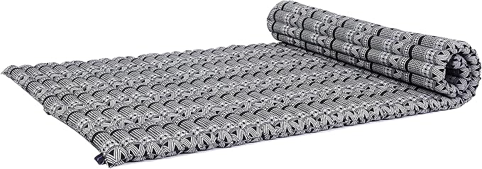 Leewadee - Kapok Roll Mat – Handcrafted Folding Sleep & Relaxation Mattress from Thailand, Ideal as Guest Bed, Camping Mat, Yoga Mat or Traditional Futon, 75 x 39 inches, Black White - Bloomnest