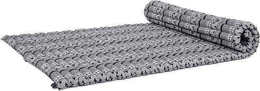 Leewadee - Kapok Roll Mat – Handcrafted Folding Sleep & Relaxation Mattress from Thailand, Ideal as Guest Bed, Camping Mat, Yoga Mat or Traditional Futon, 75 x 39 inches, Black White - Bloomnest