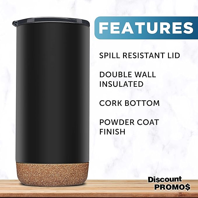 DISCOUNT PROMOS Travel Tumblers with Cork Bottom 16 oz. Set of 10, Bulk Pack - Double Wall Insulated, Matte Finish, Perfect for Iced Coffee, Soda, Other Beverages - Black - Bloomnest