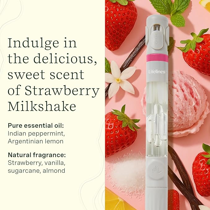 Lifelines Pen Diffuser Set, Strawberry Milkshake - 1mm Black Ballpoint Pen with Scented Essential Oil Blend & 2 Ink Refills – Aromatherapy Diffuser & Sensory Immersion Diffuse Aroma As You Write - Bloomnest
