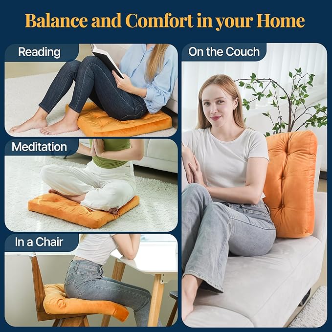 Velvet Floor Pillow,Square Large Pillows Seating for Adults, Orange Tufted Cushions for Meditation Yoga Tatami Living Room Chair Booster Machine-Washable & Dryer-Safe, Orange, 22x22 Inch - Bloomnest