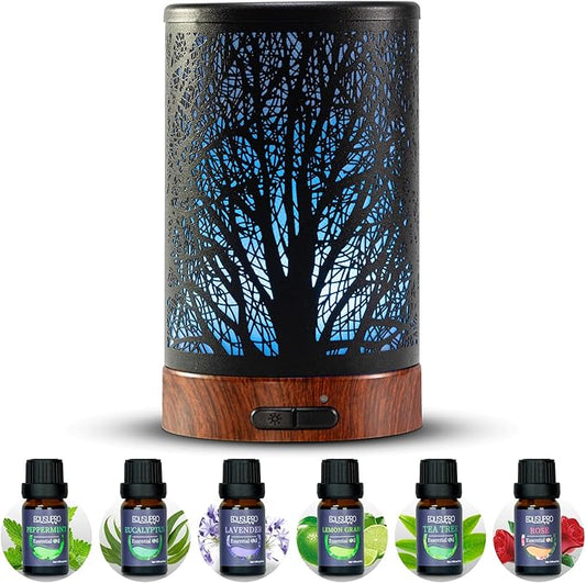 Oil Diffuser with Essential Oils Set – Aromatherapy Diffuser 150ml with 6 Essential Oils Set, Diffuser for Essential Oils, Auto Off Protection 7 Colors Night Light Gifts for Mom(Diffuser & Oils Set) - Bloomnest