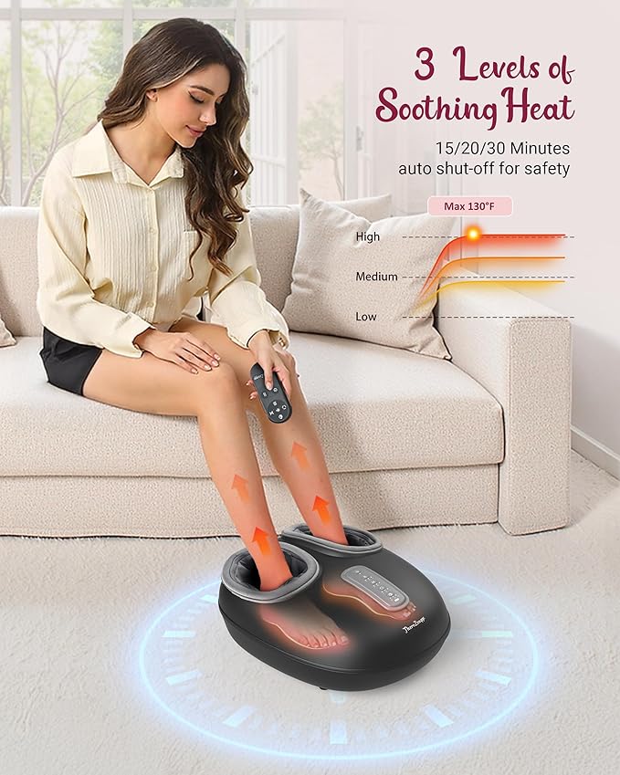 Foot Massager with Heat, Compression, Shiatsu Foot Massager Machine with Remote, Auto-Off Timers, Foot Warmer for Home Office, Up to Size 14,Black - Bloomnest