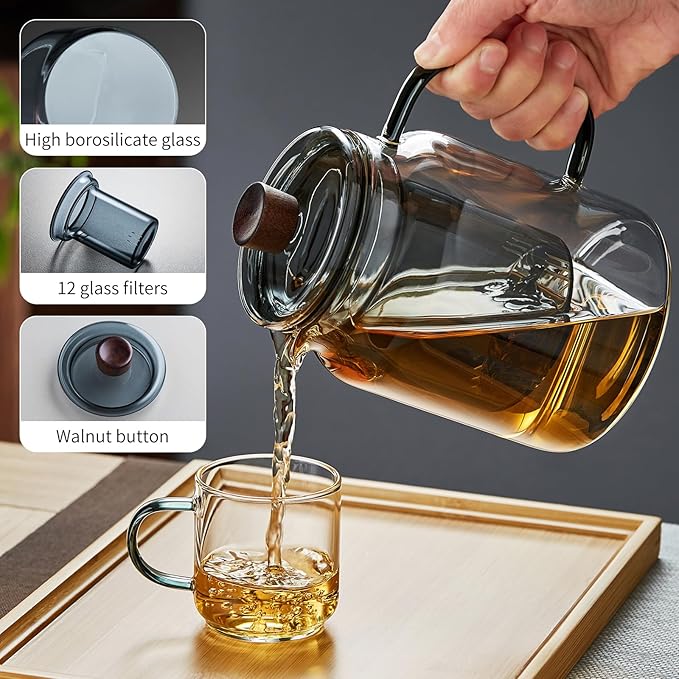 34OZ Glass Teapot with Infuser 1000ML, Borosilicate Glass Tea Pot with Detachable Glass Tea Kettle Tea Infuser, Loose Leaf, Blooming Tea - Bloomnest