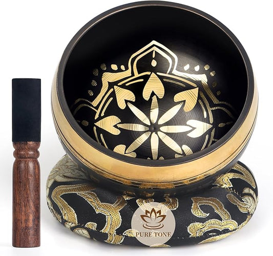AKLOT HandMade Meditation Singing Bowl: Tibetan Sound Bowl Set with Pure Tone, Sound Bath Bowl with Cushion, Mallet, Spiritual Gift for Chakra Clearing, Mind Healing, Yoga, Prayer, Relaxation (4 Inch)