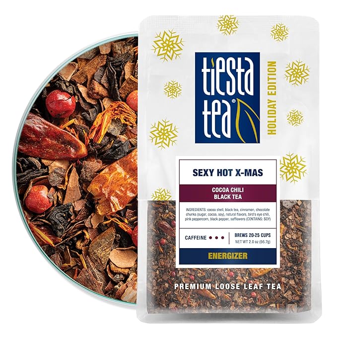 Tiesta Tea - Sexy Hot Christmas Tea, Loose Leaf, Cocoa Chili Black, Premium High Caffeinated Blend, Spicy Black, Make Hot or Iced, Brews Up to 25 Cups, 2 Ounce Resealable Bulk Pouch - Bloomnest