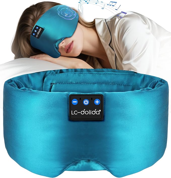 LC-dolida Luxurious Silk Soft Sleep Mask, Sleep Headphones with Bluetooth 5.4 for Side Sleeper, Total Blackout Eye Sleeping Mask for Women and Men, Ideal Gift for Restful Sleep, Travel(Dark Green) - Bloomnest