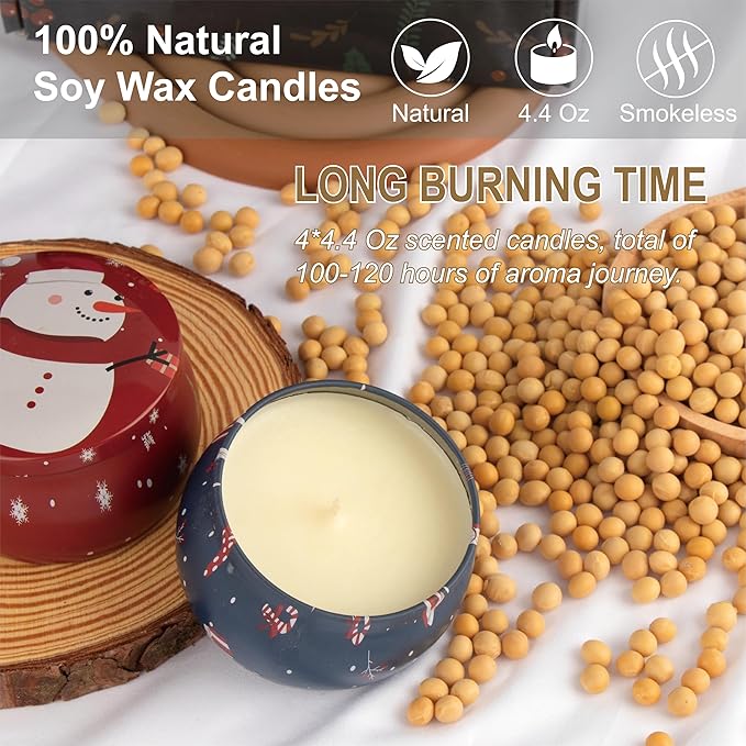 Christmas Scented Candles Gifts - Xmas Candle Gift Set for Women Men Aromatherapy Soy Wax Natural Small Festival Aroma Candle Gift 4 PCS 4.4 Oz for Mothers Day Birthday Diwali Teachers Girls - Bloomnest