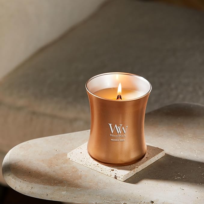WoodWick Volcanic Orris Holiday Candle Gifts for Women and Men, 9.7 oz Precious Metals Collection with Crackling Wick - Bloomnest