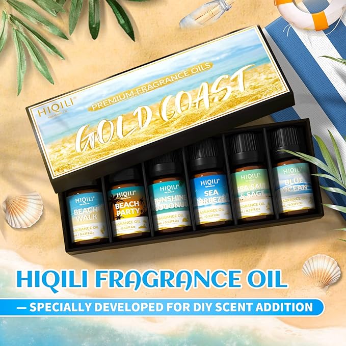 HIQILI Fragrance Oil, Gold Coast 6x10ml for Candle Scents Making, Scented Oils for Soy Candles Soap Slime Aromatherapy Diffuser, Premium Grade Essential Oil Set for Christmas Holiday - Bloomnest