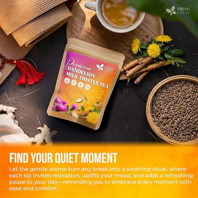 FreshDrinkUS, Premium Dandelion Milk Thistle Herbal Tea | 135 Tea Bags | Herbal Blend with Dandelion Root & Milk Thistle Seed – Clean Plant-Based Daily Tea, Naturally Caffeine Free. Sugar Free. Vegan - Bloomnest