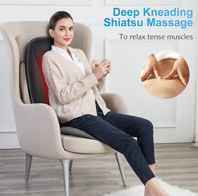 COMFIER Back Massager for Back Pain,Shiatsu Massage Chair Pad for Full Back,Spot Massage,Electric Seat Cushion with Heat,Heated Chair Massager for Office,Home,Gifts for Mom,Dad,Him,Her,Black - Bloomnest