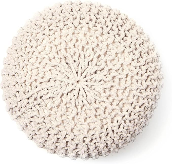 REDEARTH Round Pouf Ottoman - Cable Knitted Boho Poof - Home Décor Cord Pouffe Handmade Circular Footrest for Living Room - Bedroom - Kids Bedroom - 100% Cotton Pouf (19.5"x19.5"x14") - Natural - Bloomnest
