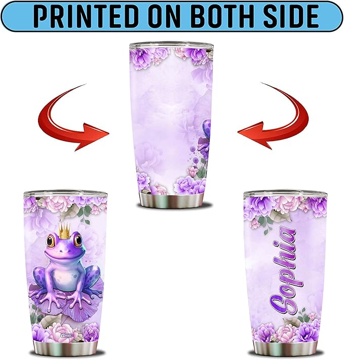 Personalized Frog Tumbler Frogs Gifts Customized Name Mug Water Bottle Cute Kawaii Purple Birthday Christmas Valentine Gift For Women Ideas 20oz Insulated Stainless Steel Coffee Cup With Lid - Bloomnest