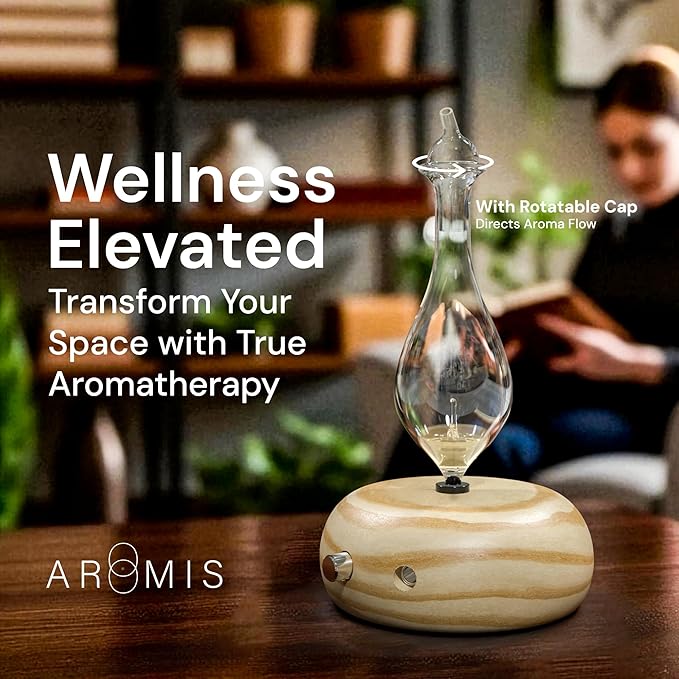 ArOmis Premium Glass Essential Oils Nebulizer - Waterless Diffuser for Aromatherapy - Handmade Oil Diffuser, Wooden Base, No Plastic, No Heat, No Battery, No LEDs - Orbis Lux Merus ArOmis