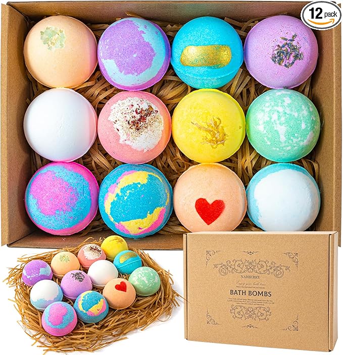 Bath Bombs for Women Gift Set, 12 Pack Handmade Bath Bombs Salt Balls, Perfect for Bubble Spa Relaxing, Moisturizing Dry Skin, Stress Relief, Birthday Valentines Gifts Idea for Men Women - Bloomnest
