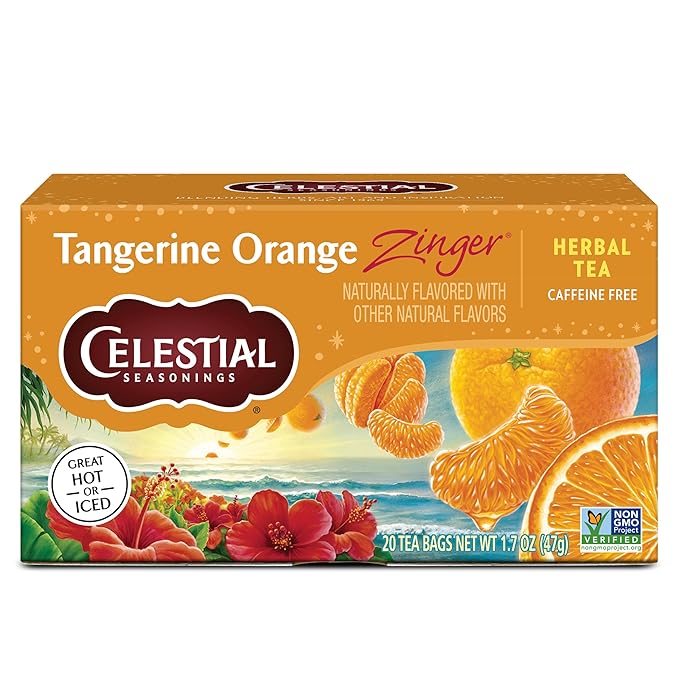 Celestial Seasonings Tangerine Orange Zinger Herbal Tea, Caffeine Free, 20 Tea Bags Box - Bloomnest