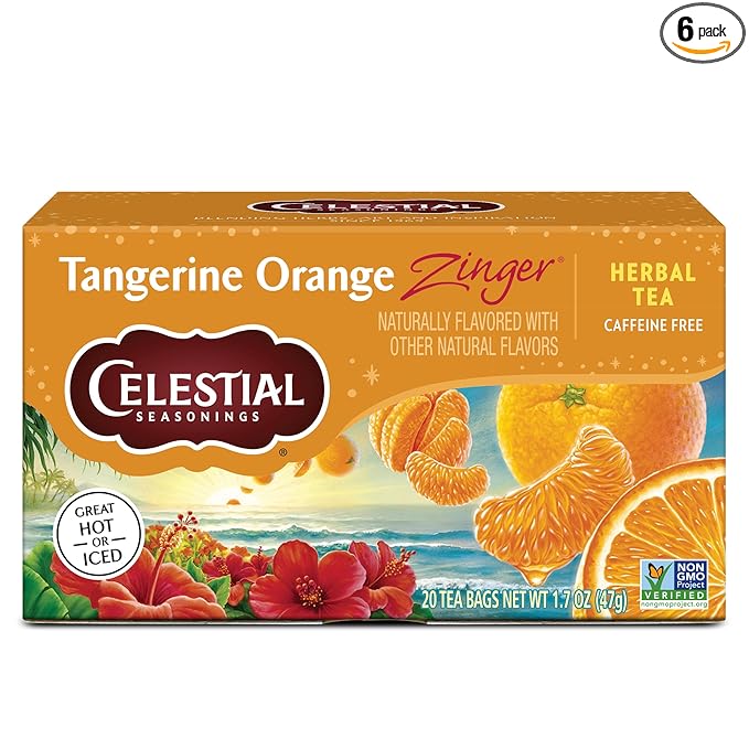 Celestial Seasonings Tangerine Orange Zinger Herbal Tea, Caffeine Free, 20 Tea Bags Box (Pack of 6) - Bloomnest