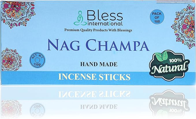 Bless-Nag-Champa 100%-Natural-Handmade-Hand-Dipped-Incense-Sticks Organic-Chemicals-Charcoal-Free Purification-Relaxation-Positivity-Yoga-Meditation Best-Woods-Scent (100 Sticks (5.25 OZ)) BlessInternational