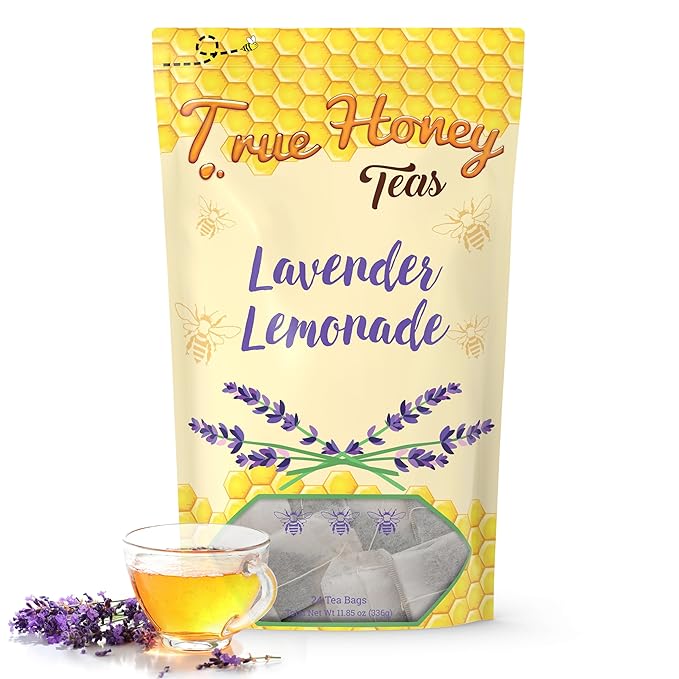 True Honey Lavender Lemonade Tea Bags - Tranquil Tea for Sleep, Stress Relief and Calm - All Natural Organic Lemon Myrtle Herbal Caffeine-Free Blended with Honey Crystals - 24 Count - Bloomnest