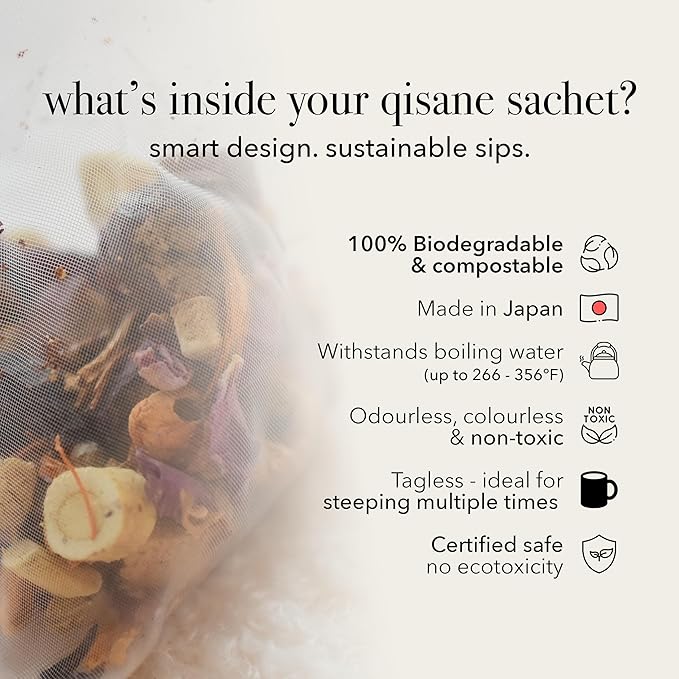 qìsane Cordyceps Tea Bags with Dried Rose Buds - Adaptogenic Cordyceps Mushroom Flowers, Dried Roses, Astragalus Root & Codonopsis Root Helps Boost Qi & Balance Body & Spirit - 10 sachets (~30 cups) - Bloomnest