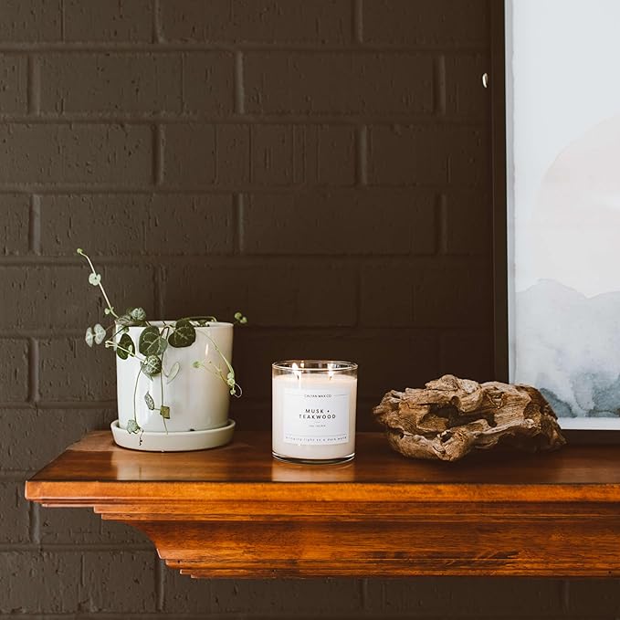 Calyan Wax Scented Candle, Musk & Teakwood Candle for The Home Scented with Essential Oils, Soy Wax Aromatherapy Candles in Glass Jar with 37 Hour Burn Time, Non Toxic Candles Gifts, 8.8oz - Bloomnest