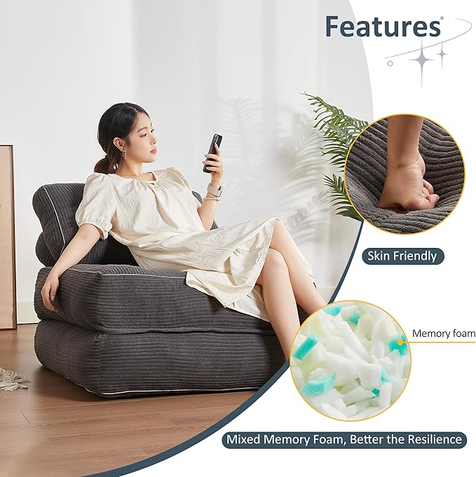 35.4x33.5 Inch Floor Pillow, Large Round Floor Cushion with Removable Washable Cover - Ultra Soft Plush Filling for Adults, Kids, Lounge, Bedroom, Reading Nook, Meditation, Corduroy, Grey