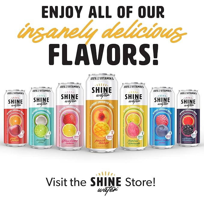 Shine Water Peach Mango Vitamin D Electrolyte Drinks 12-Pack, Sugar Free Flavored Water with Magnesium, Zinc & Antioxidants, Low Calorie Hydration Beverage, Plant-Based Vitamin Water Zero Sugar - Bloomnest