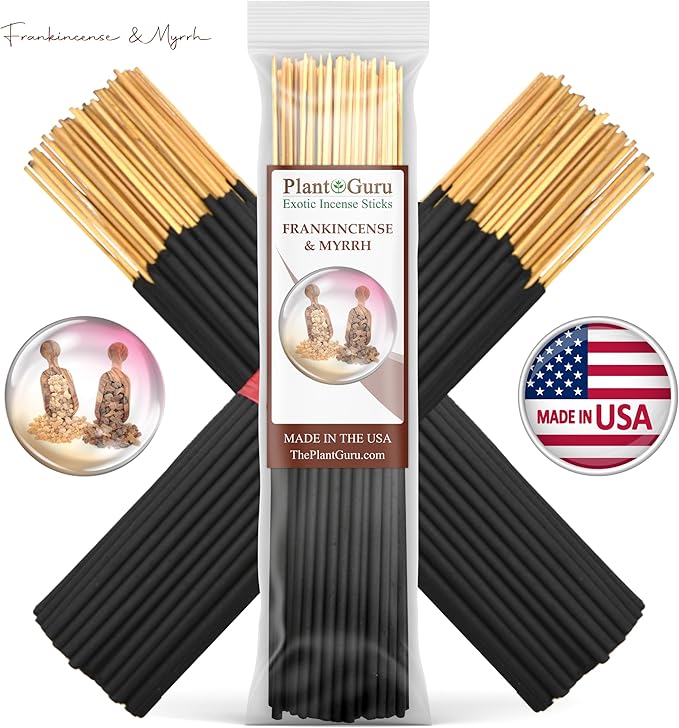 Earth and Wood Incense Sticks Variety Set Bulk 500 Pack Sampler 7" Sticks - 5 Bundles of 100 Sticks Per Bundle. Frankincense and Myrrh, Balsam and Cedar, Palo Santo, Patchouli, Sandalwood. PlantGuru