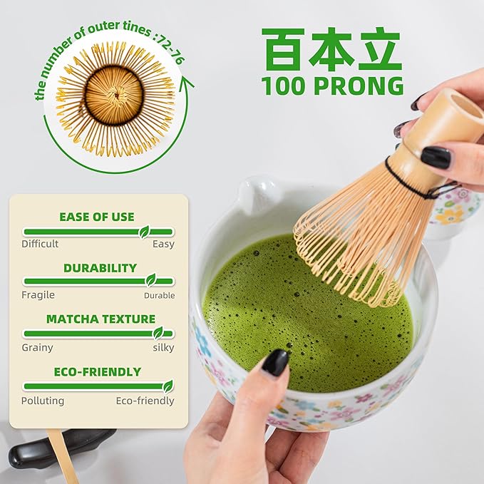 TEANAGOO Matcha Whisk Set,7 Pcs Matcha Set White,Ceremony Matcha Kit,Matcha Tea Set for Making Latte,Ceramic Bowl(chawan) whith Spout and Whisk,Gift for Matcha Lovers - Bloomnest