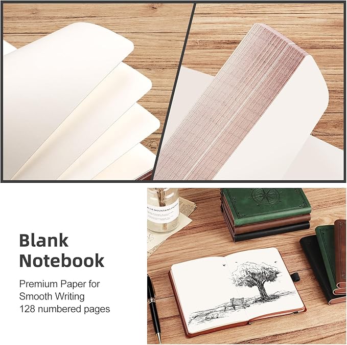 AHGXG Small Blank Pocket Journal Notebook for Men - 256 Numbered Pages B6 Mini Journal, Vintage Soft Leather Hardcover, 80gsm Paper, for Women Work Office School, 4.1'' X 5.7''- Black - Bloomnest