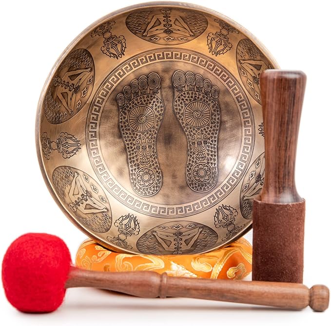 Large Tibetan Singing Bowl Set - 8.5" Master Healing Grade For Sound Bath Chakra 7 Metal Meditation Yoga By Himalayan Bazaar - Bloomnest
