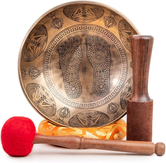 Large Tibetan Singing Bowl Set - 8.5" Master Healing Grade For Sound Bath Chakra 7 Metal Meditation Yoga By Himalayan Bazaar - Bloomnest