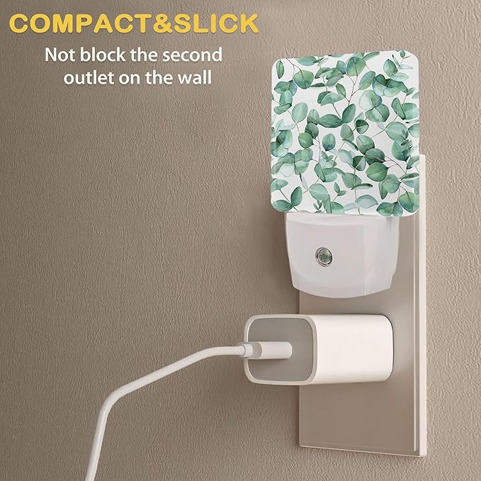 Eucalyptus Leaves Night Light,Plug in Night Light, Dusk to Dawn Sensor Nightlights for Stairway/Hallway/Kitchen/Bedroom/Bathroom 0.5W - Bloomnest