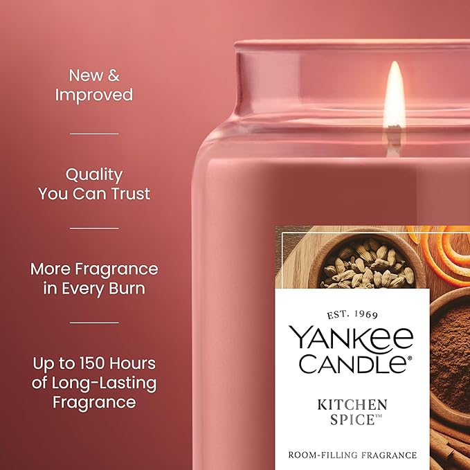 Yankee Candle Kitchen Spice, Fall Scented Candle, 22oz Large Jar with up to 150 Hour Burn Time - Bloomnest