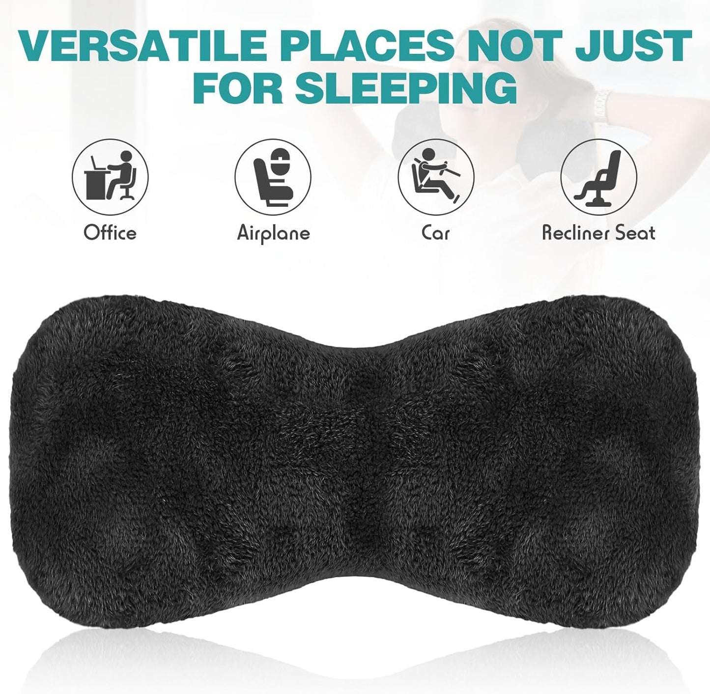 1 Pc Neck Pillow for Recliner Headrest Pillow Bone Shaped Chair Plush with Adjustable Strap Neck Support and Pain Relief Curve Head Cushion for Car Travel Airplane (Black)