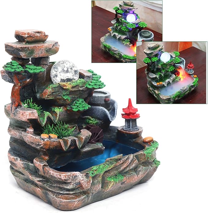 DYRABREST Indoor Relaxation Desktop Fountain Waterfall Decor,Atomizing Desktop Humidifier with Automatic Pump,Rockery,Plant Atomizing Humidifier for Office Home Bedroom Desk Decoration(US Stock)