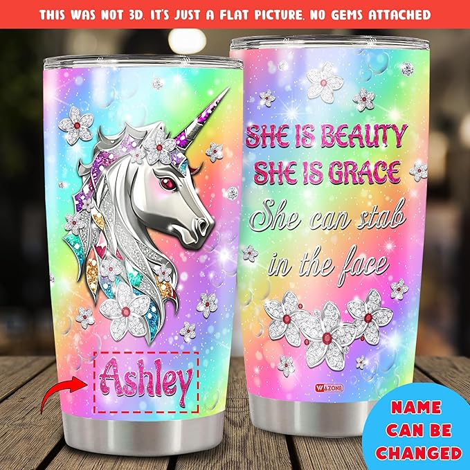WAZONE Personalized Unicorn Insulated Tumbler Cup With Name Sayings Stainless Steel Double Wall Vacuum Travel Mug 20oz 30oz Funny Thermos Sarcastic Themed Customized Gifts For Women Girl Her - Bloomnest