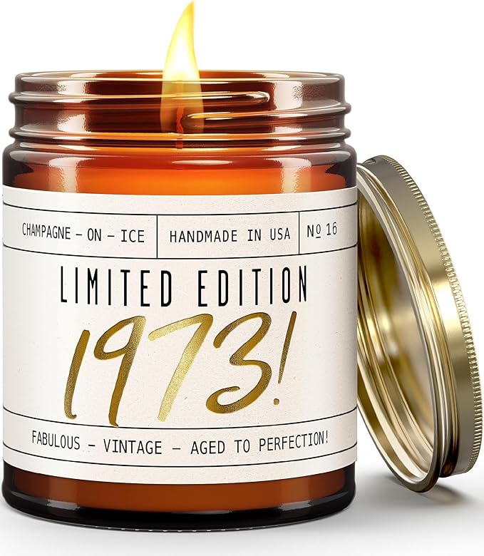 52nd Birthday Gifts for Women - 'Limited Edition 1973' Soy Candle, w/Champagne on Ice I 52 Birthday Gifts for Women I 52nd Gift for Her Ideas I 9oz Reusable Jar, 50Hr Burn, Made in USA - Bloomnest