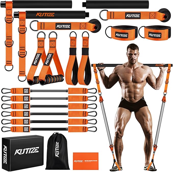 Pilates Bar Kit with Resistance Bands, Heavy Duty Pilates Equipment for Men, Strength Training Bar for Legs, Hip, Back, Arm, Abs, Chest, Shoulders, Portable Home Gym Full Body Workout Equipment - Bloomnest