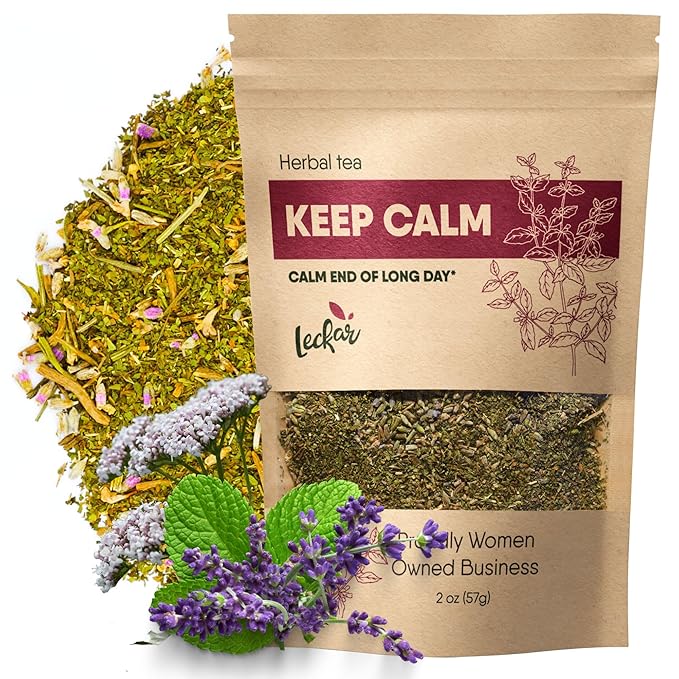 Organic Keep Calm Valerian Root, Lavender, Peppermint Herbal Tea Loose Leaf Relaxing Wellness Blend Caffeine-Free | Natural Stress Relief & Restful Sleep Aid - Bloomnest